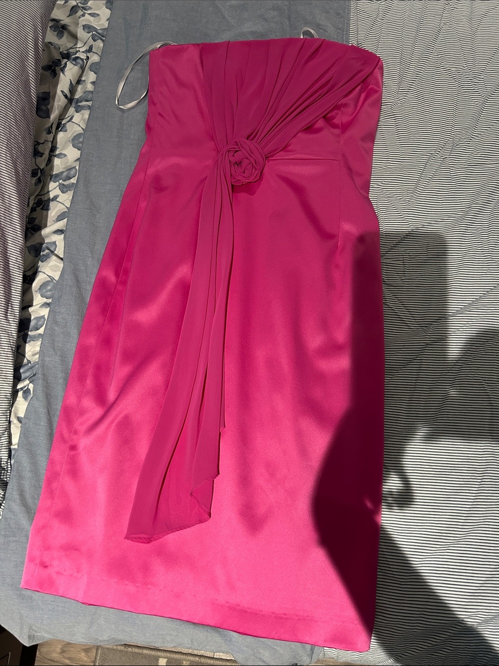 Newport News Strapless Fuchsia Satin Dress with Rosette Sash
